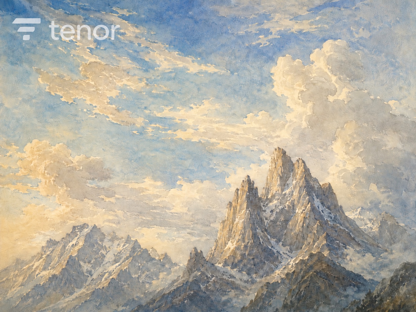 The Tenor logo over a painted mountain range beneath an expansive sky.